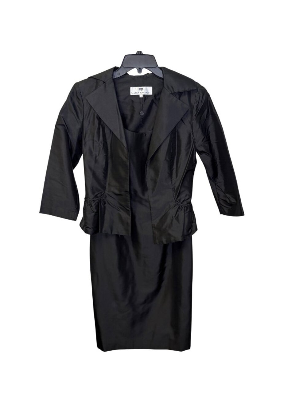 Marisa Baratelli NWT 100% Thai Silk Dress Suit Set Black Size 6 Jacket & Sheath